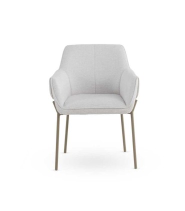 Pack De 4 Sillas Valérie Tapizadas En Chenilla Con Brazos Y Patas Metal Taupe Aveline I, crema