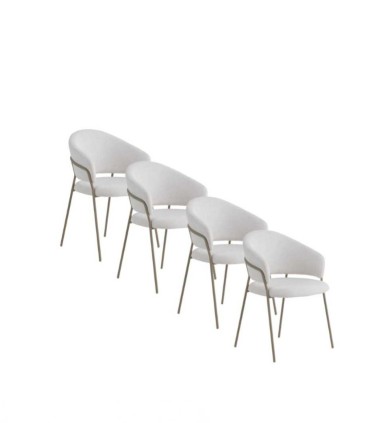 Pack 4 Sillones Tapizados en Chenilla con Patas de Metal Fion I, crema