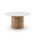 Mesa Redonda Cerámica Mármol Calacatta Brillo con Base Cilíndrica Roble Asgard I, medida 140 cm