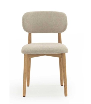 Pack 2 Sillas Tapizadas Beige de Chenilla y Madera de Roble Niam