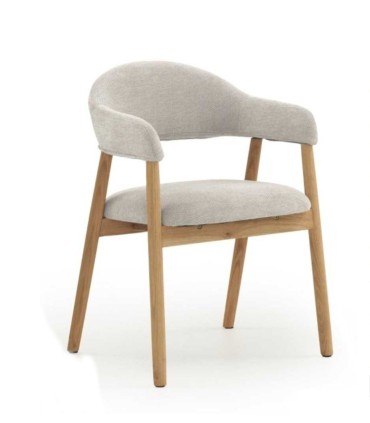 Pack de 2 Sillones de Comedor Beige Tapizados en Chenilla y Madera de Roble Declan