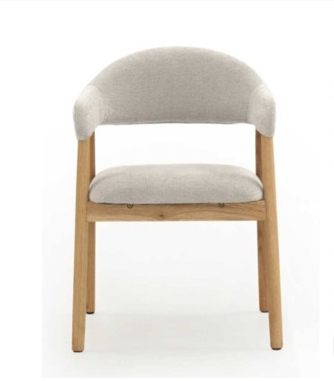 Pack de 2 Sillones de Comedor Beige Tapizados en Chenilla y Madera de Roble Declan