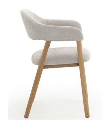 Pack de 2 Sillones de Comedor Beige Tapizados en Chenilla y Madera de Roble Declan
