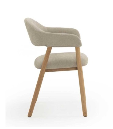 Pack de 2 Sillones de Comedor Beige Tapizados en Chenilla y Madera de Roble Declan