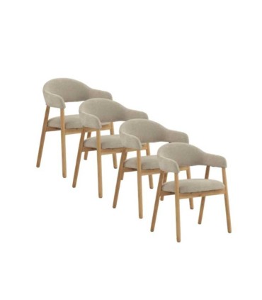 Pack de 2 Sillones de Comedor Beige Tapizados en Chenilla y Madera de Roble Declan