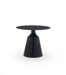 Mesa de Comedor Redonda en Ceramica Negra Mate y Base Metálica Oisis