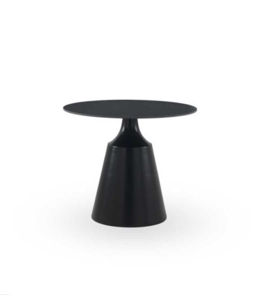 Mesa de Comedor Redonda en Ceramica Negra Mate y Base Metálica Oisis
