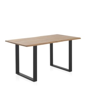 Mesa de Comedor de Acacia Maciza con Patas Metálicas Negras Abril