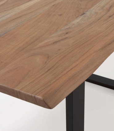 Mesa de Comedor de Acacia Maciza con Patas Metálicas Negras Abril