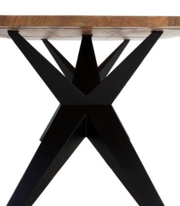 Mesa de Comedor de Madera Maciza de Acacia con Borde Vivo y Patas Metálicas Negras Manaslu
