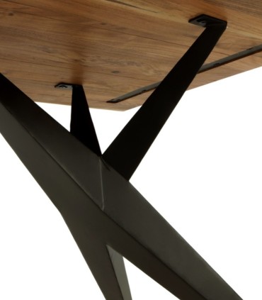 Mesa de Comedor de Madera Maciza de Acacia con Borde Vivo y Patas Metálicas Negras Manaslu