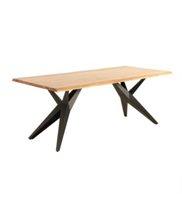 Mesa de Comedor de Madera Maciza de Acacia con Borde Vivo y Patas Metálicas Negras Manaslu