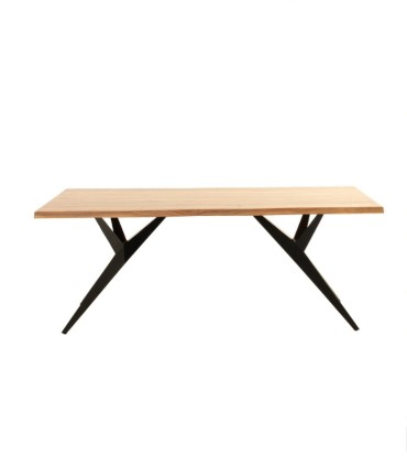 Mesa de Comedor de Madera Maciza de Acacia con Borde Vivo y Patas Metálicas Negras Manaslu