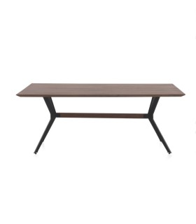 Mesa de Comedor Katmandú de Madera Maciza de Acacia y Metal Negro Dolpo