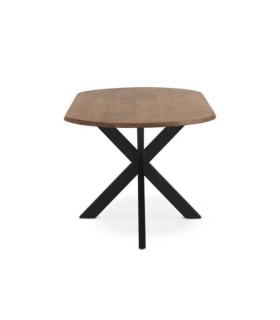 Mesa Ovalada Everest de Madera Maciza de Acacia con Pie Central Metálico Negro Makalu