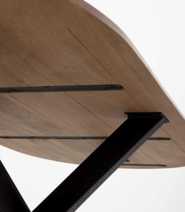 Mesa Ovalada Everest de Madera Maciza de Acacia con Pie Central Metálico Negro Makalu