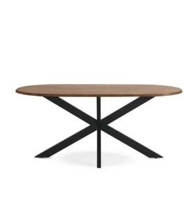 Mesa Ovalada Everest de Madera Maciza de Acacia con Pie Central Metálico Negro Makalu