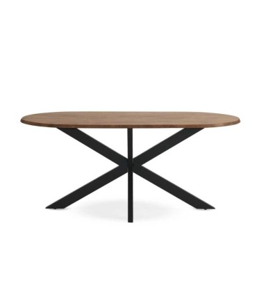 Mesa Ovalada Everest de Madera Maciza de Acacia con Pie Central Metálico Negro Makalu
