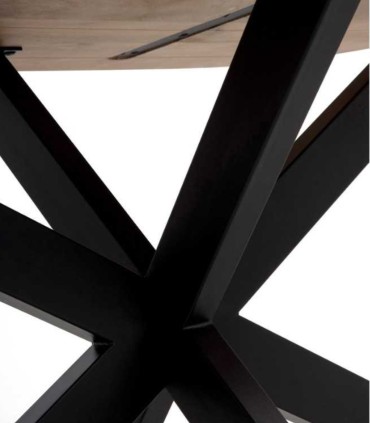 Mesa Ovalada Everest de Madera Maciza de Acacia con Pie Central Metálico Negro Makalu