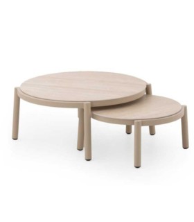 Set de 2 Mesas de Centro Redondas de Exterior con Tablero Cerámico Travertino Arturo