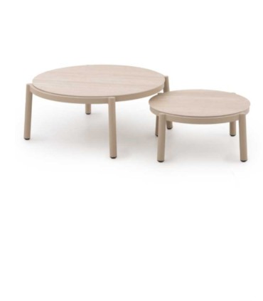 Set de 2 Mesas de Centro Redondas de Exterior con Tablero Cerámico Travertino Arturo