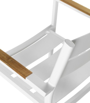 Silla de Exterior Apilable de Aluminio Blanco con Teka Natural y Cojín Acrílico Linda