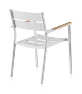 Silla de Exterior Apilable de Aluminio Blanco con Teka Natural y Cojín Acrílico Linda