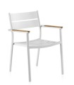 Silla de Exterior Apilable de Aluminio Blanco con Teka Natural y Cojín Acrílico Linda