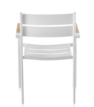 Silla de Exterior Apilable de Aluminio Blanco con Teka Natural y Cojín Acrílico Linda