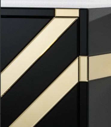 Mueble Bar de Cristal Negro con Espejo Dorado Kioto