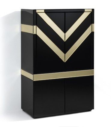 Mueble Bar de Cristal Negro con Espejo Dorado Kioto