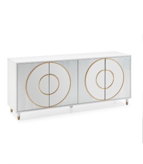 Aparador Moderno Blanco con Cristal Espejado y Detalles Dorados Fenix
