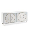 Aparador Moderno Blanco con Cristal Espejado y Detalles Dorados Fenix