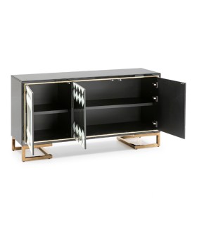 Aparador de Espejo Negro y Dorado 4 Puertas Paris
