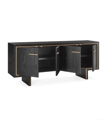 Aparador Negro de 4 Puertas con Detalles Dorados Luxe