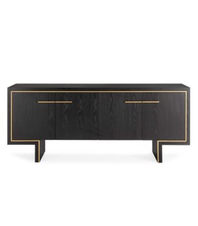 Aparador Negro de 4 Puertas con Detalles Dorados Luxe