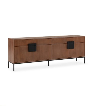 Aparador de Madera de Olmo 4 Puertas con Patas Metálicas Negras Max