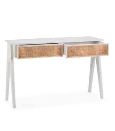 Consola de Entrada de Madera de Cedro y Ratán Natural con 2 Cajones Rocio, blanco
