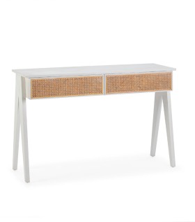 Consola de Entrada de Madera de Cedro y Ratán Natural con 2 Cajones Rocio, blanco