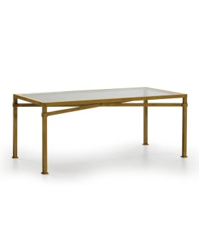 Mesa de Comedor de Cristal y Metal Dorado Jaime