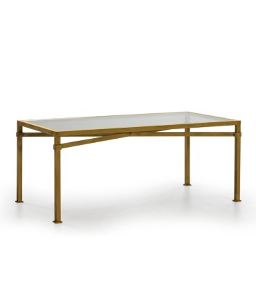 Mesa de Comedor de Cristal y Metal Dorado Jaime