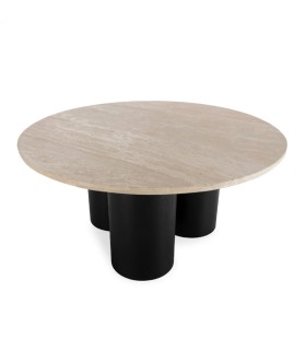 Mesa de Comedor Redonda con Tapa de Mármol Travertino Mariela