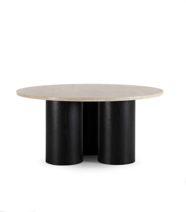 Mesa de Comedor Redonda con Tapa de Mármol Travertino Mariela