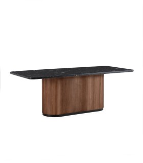 Mesa de Comedor de Mármol Negro y Madera de Olmo Lysandro