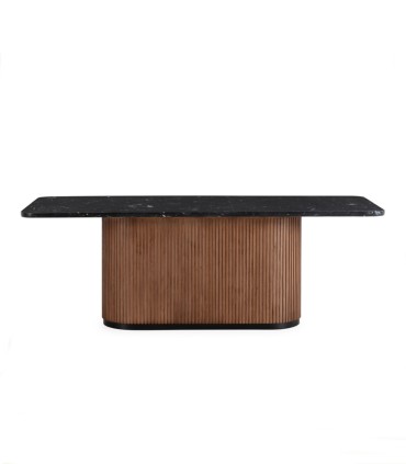 Mesa de Comedor de Mármol Negro y Madera de Olmo Lysandro