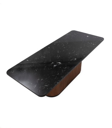 Mesa de Comedor de Mármol Negro y Madera de Olmo Lysandro