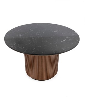 Mesa de Comedor Redonda de Mármol Negro y Madera de Olmo Lysandro