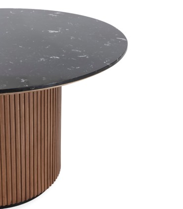 Mesa de Comedor Redonda de Mármol Negro y Madera de Olmo Lysandro