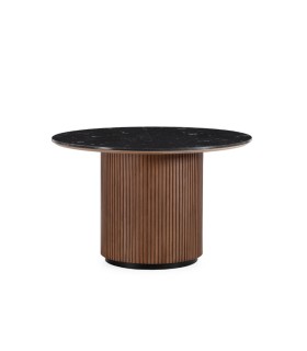 Mesa de Comedor Redonda de Mármol Negro y Madera de Olmo Lysandro