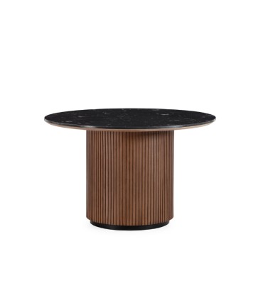 Mesa de Comedor Redonda de Mármol Negro y Madera de Olmo Lysandro